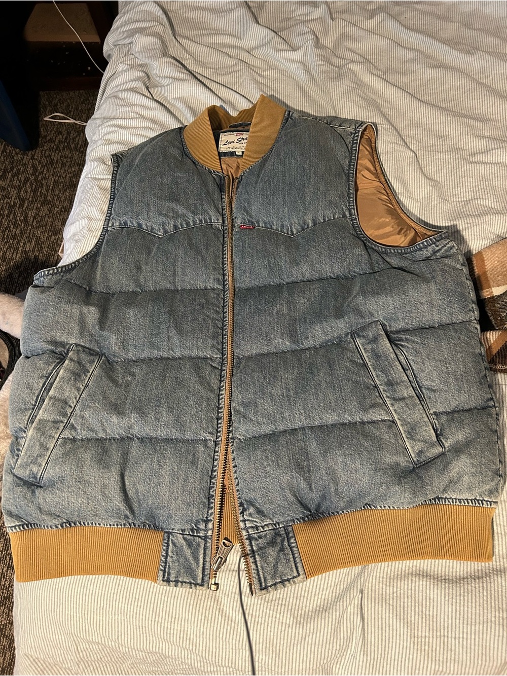 Levi's Blue Denim Label Jacket with Tan Knit Trim